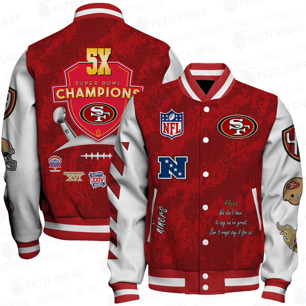 San Francisco 49ers 5X Champions Print Baseball Jacket, Varsity Jacket ...