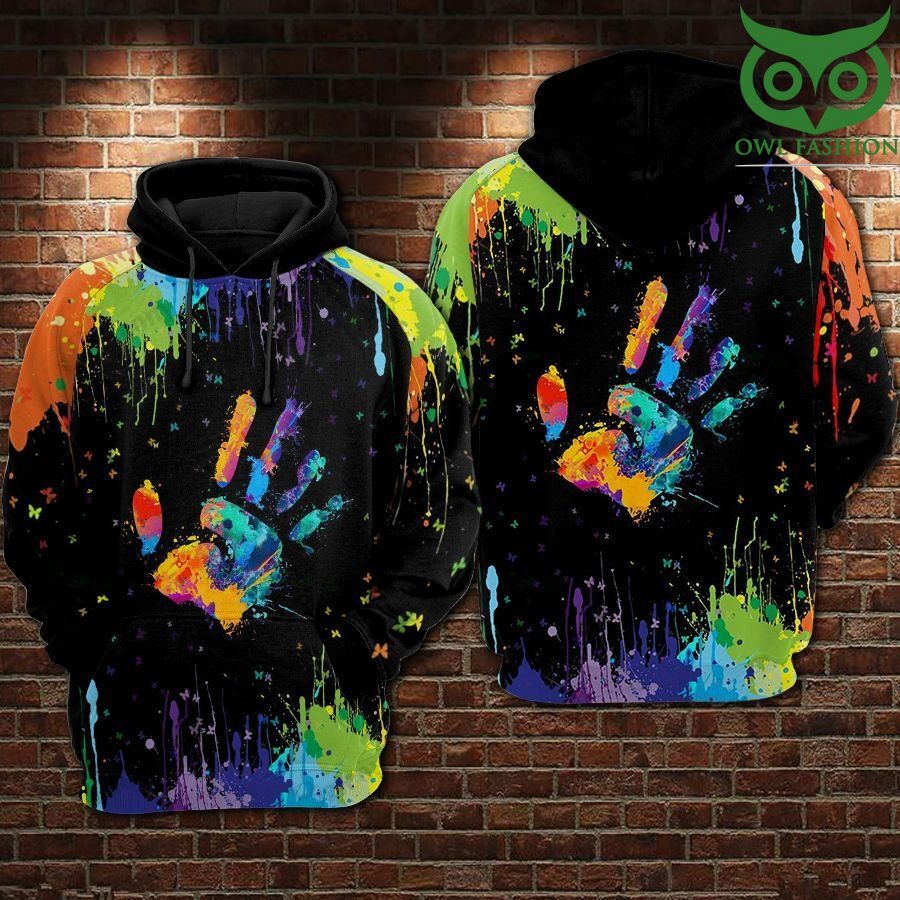 0L74R1v6 176 LGBT Pride Painted handprint Black Hoodie 3D