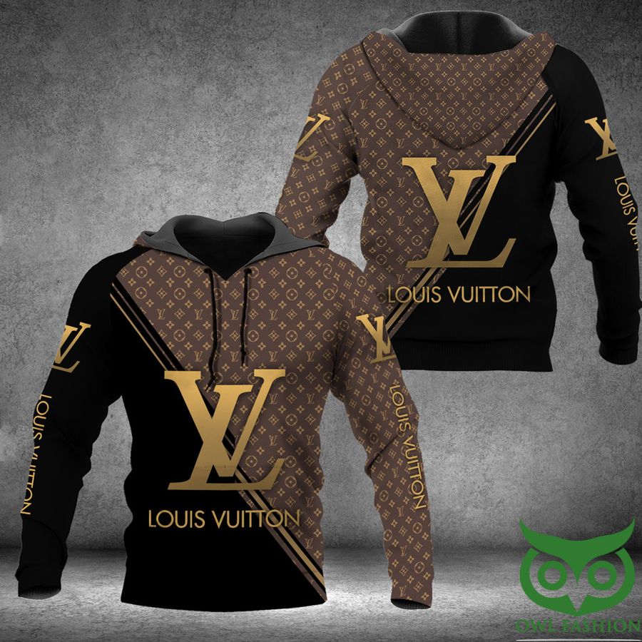 0UVd6zBe 246 Luxury Louis Vuitton Half Black Half Brown Yellow Diagonal Lines 3D Shirt