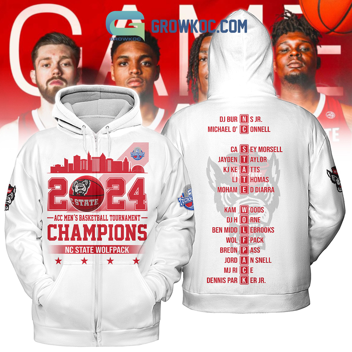 2024 ACC Mens Basketball Tournament Champions NC State Wolfpack White Design Hoodie T Shirt2B1 LY7GH