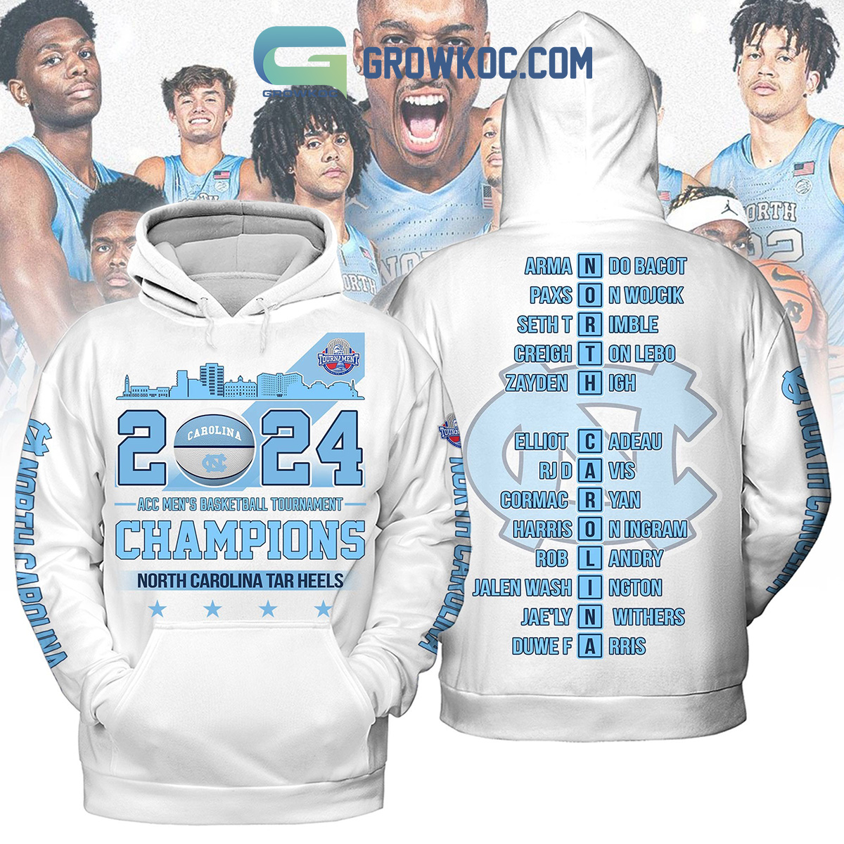 2024 ACC Mens Basketball Tournament Champions NC Tar Heels White Design Hoodie T Shirt2B1 fhpaG