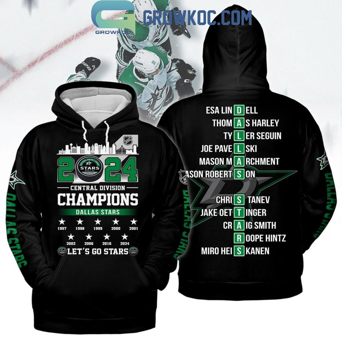 2024 Dallas Stars Central Division Champions Lets Go Stars Black Hoodie Shirts 1 XThAF