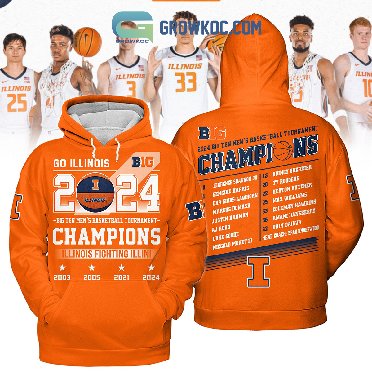 2024 Illinois Fighting Illini Big Ten Mens Basketball Tournament Orange Design Hoodie Shirts2B1 YN2aM