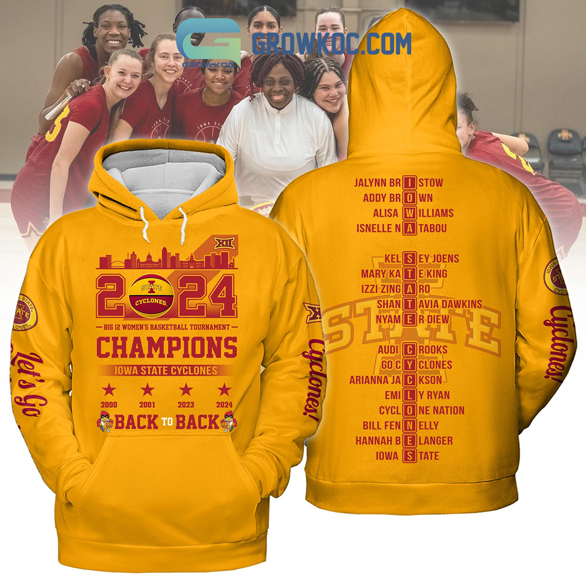 2024 Iowa State Cyclones Big 12 Basketball Champions Hoodie Shirts Yellow Design2B1 14PHn