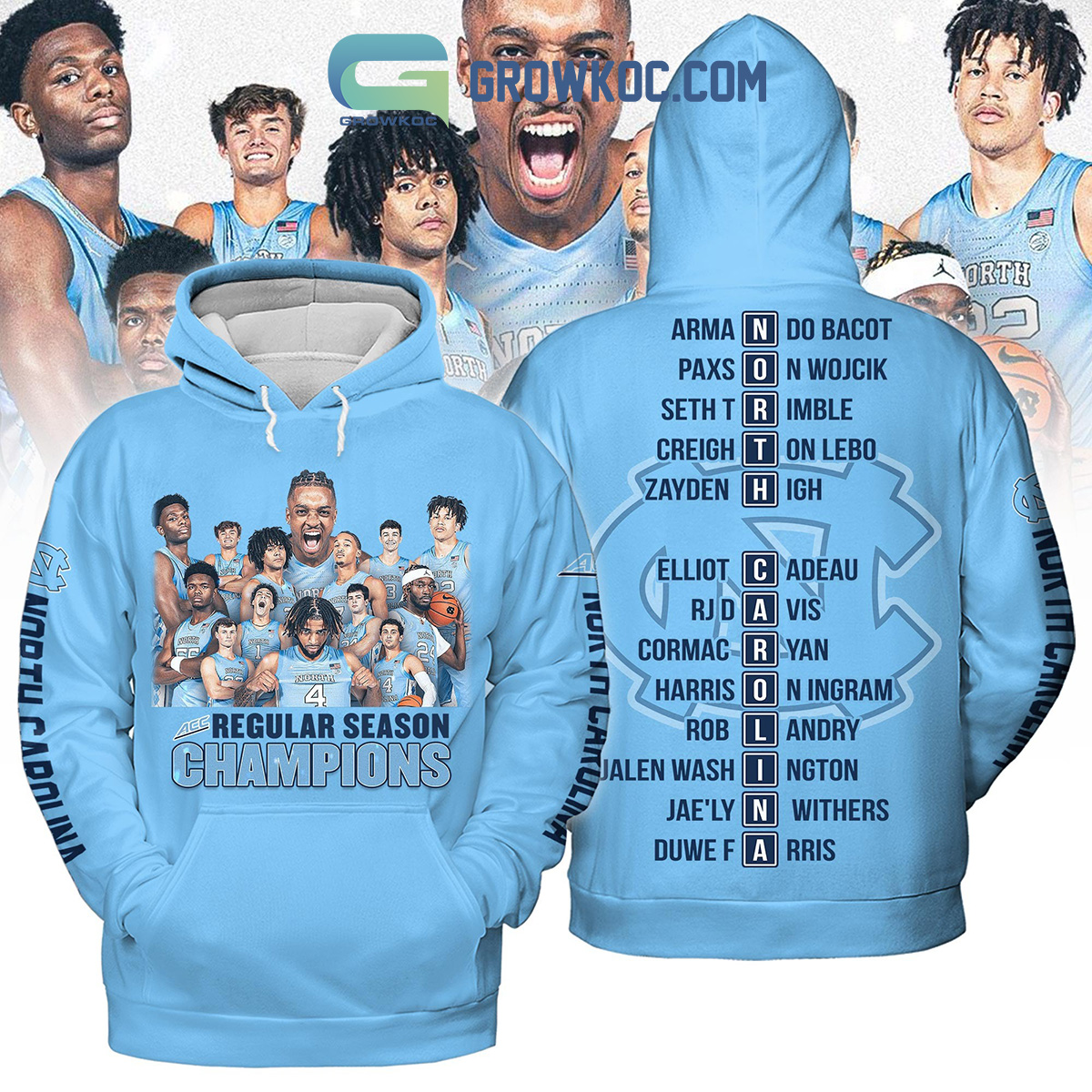 2024 NC Tar Heels ACC Regular Season Champions Blue Hoodie Shirts2B1 9k6mf