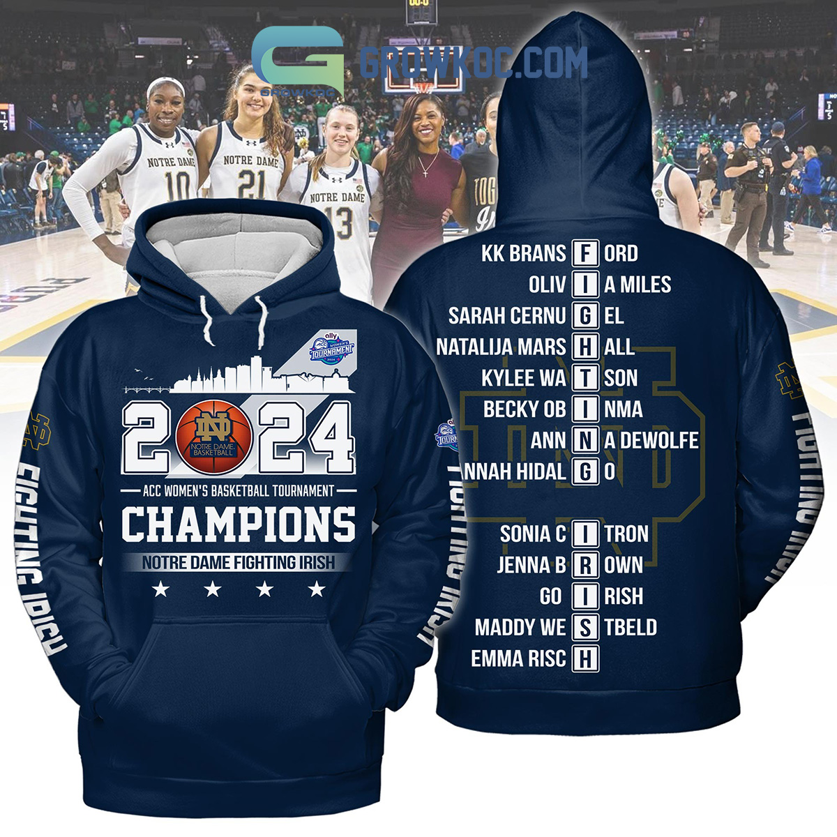 2024 Notre Dame Fighting Irish ACC Champions Blue Design Hoodie Shirts2B1 uhXTE