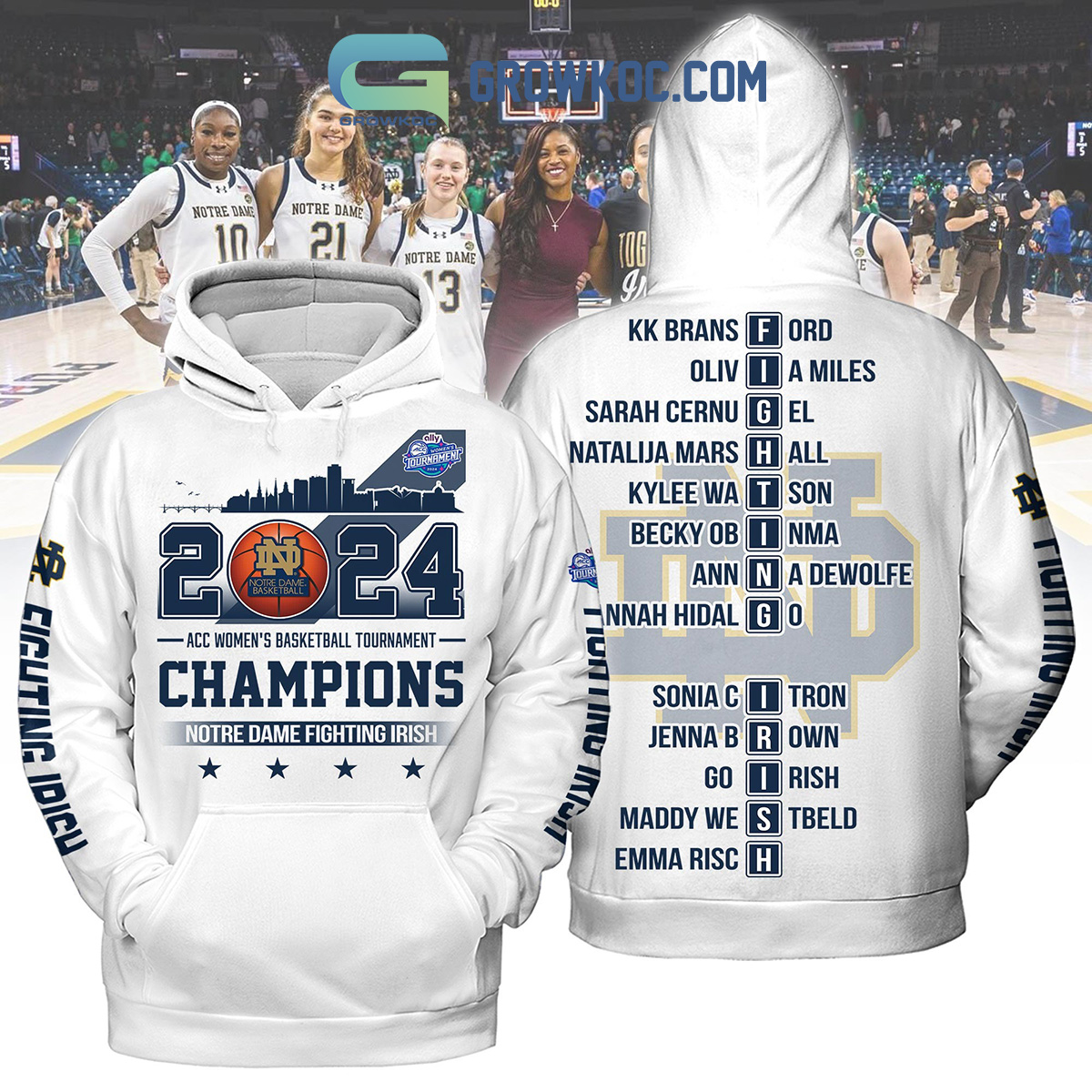 2024 Notre Dame Fighting Irish ACC Champions Hoodie Shirts White Version2B1 KFcmn