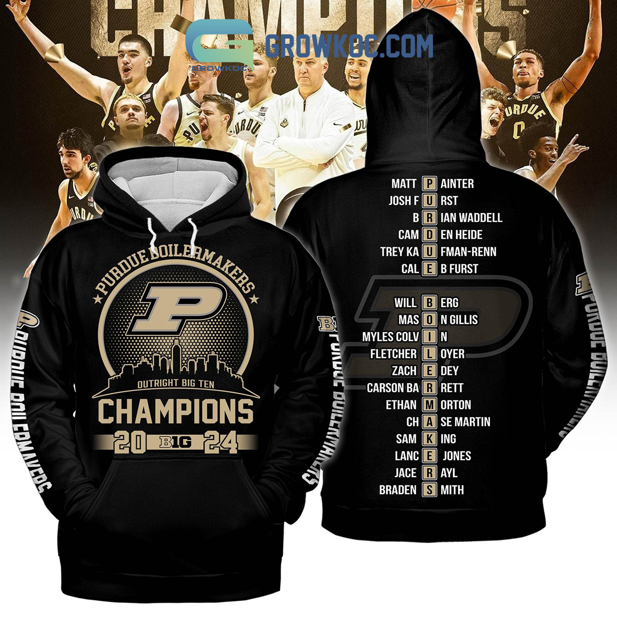 2024 Purdue Boilermakers Basketball Big 10 Champions Black Hoodie Shirts2B1 JK3bT