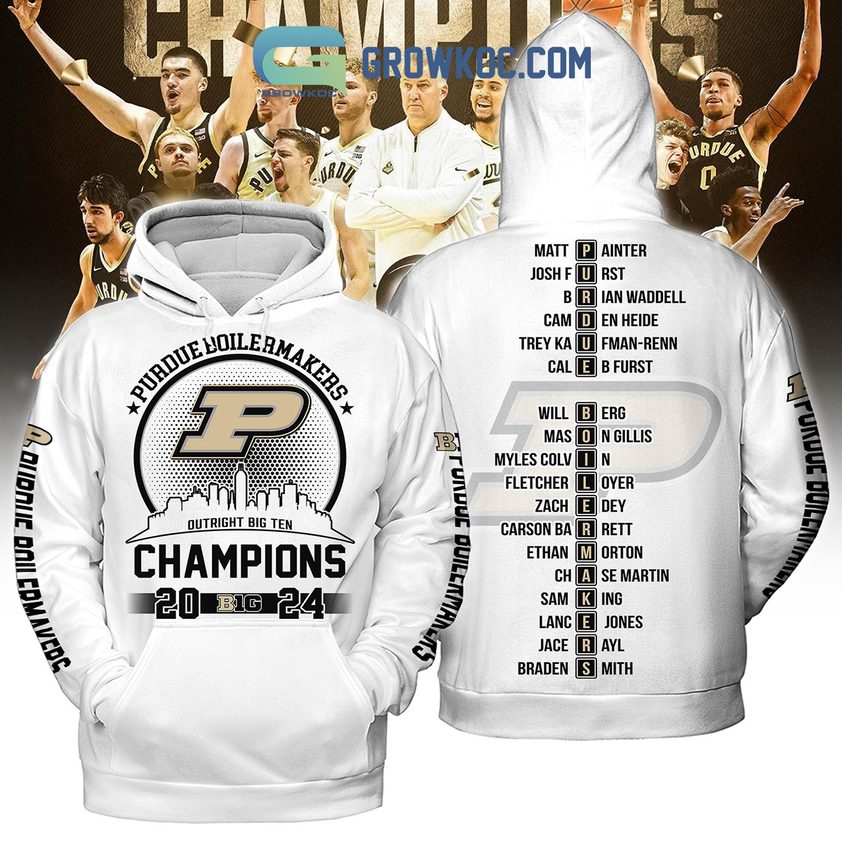 2024 Purdue Boilermakers Basketball Big 10 Champions White Hoodie Shirts2B1 nXZXd