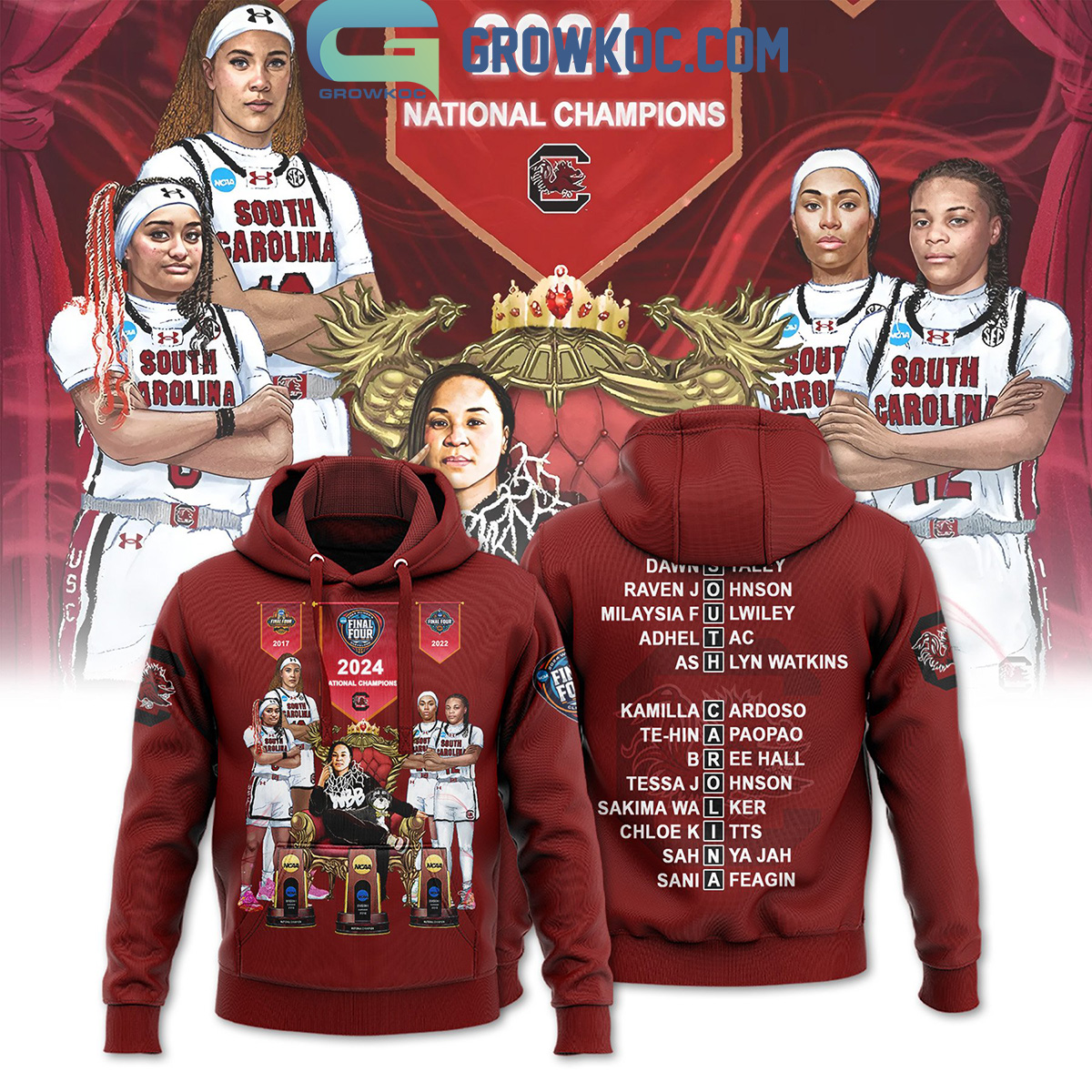 2024 South Carolina Gamecocks NCAA Womens Basketball National Champions Red Hoodie Shirts2B1 n9RdK