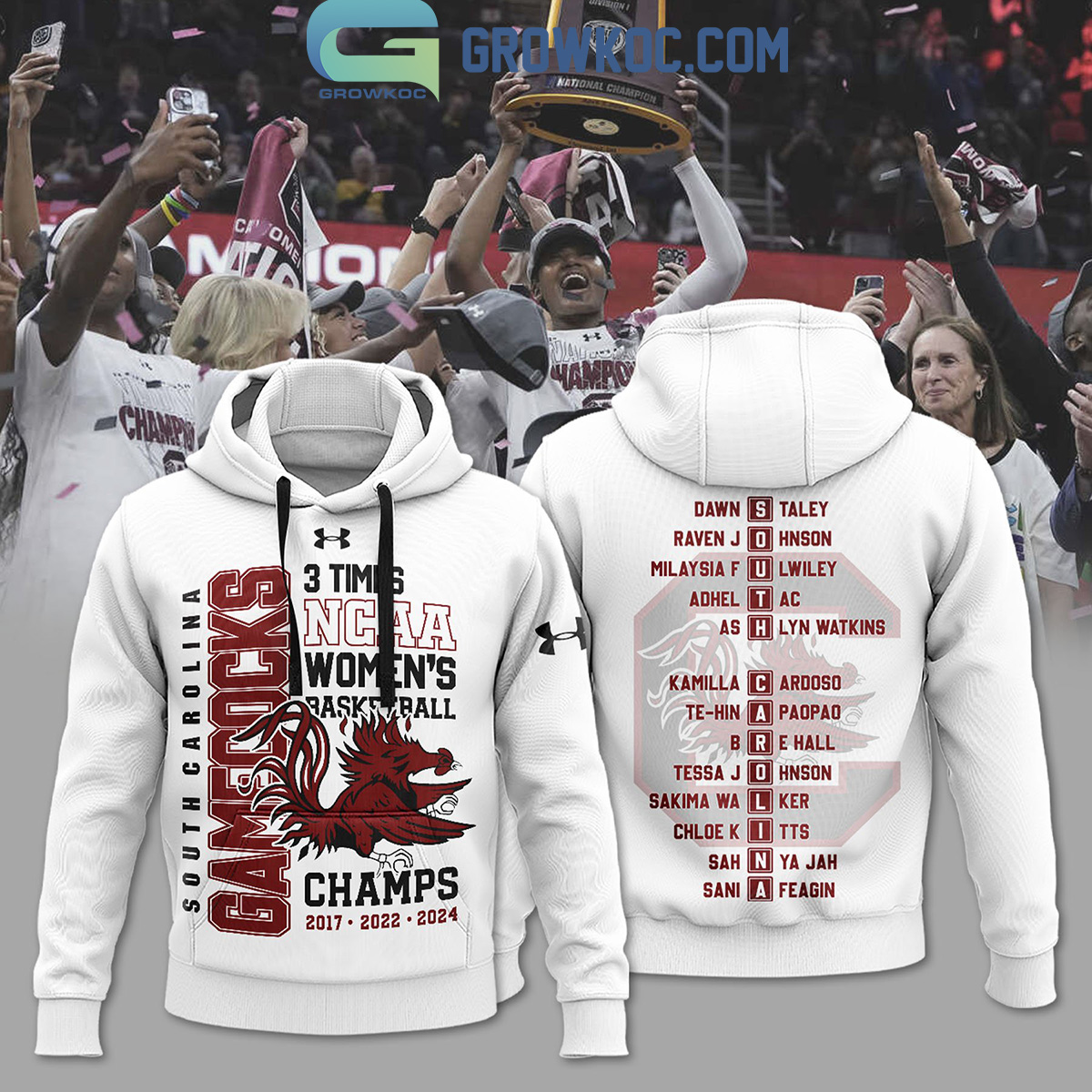 3 Times Champions South Carolina Gamecocks NCAA Womens Basketball White Hoodie Shirts 2B1 fms23