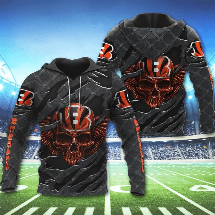 3D Skull Cincinnati Bengals Hoodie 3D Cheap Gifts for Fans 0