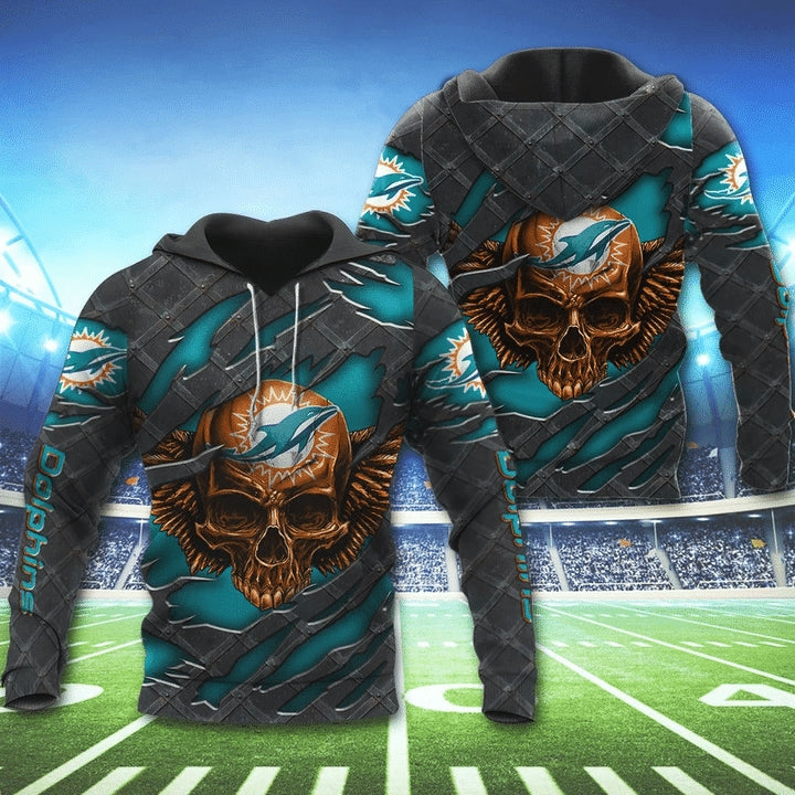 3D Skull Miami Dolphins Hoodie 3D Cheap Gifts for Fans 0