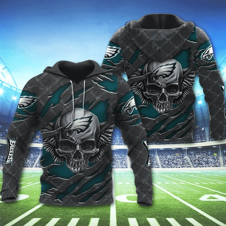 3D Skull Philadelphia Eagles Hoodie 3D Cheap Gifts for Fans 0