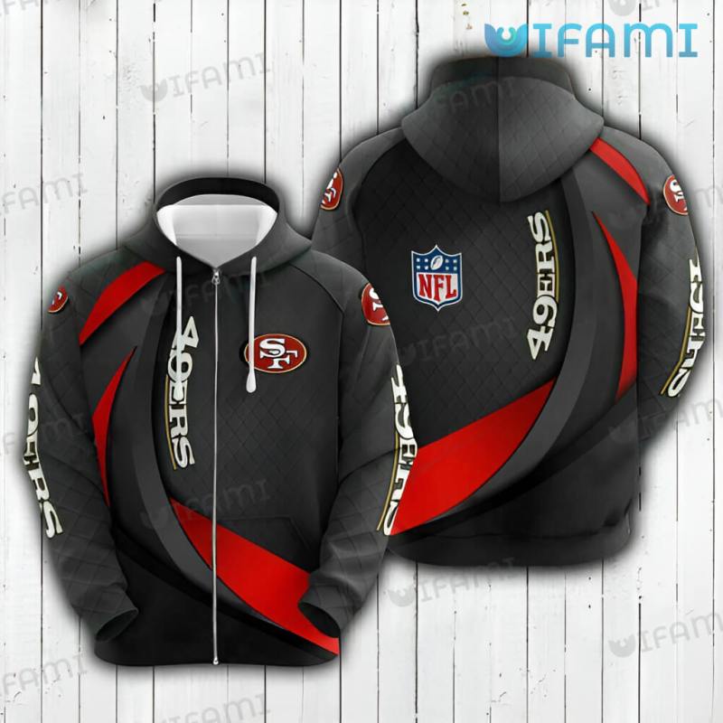 49ers All Over Print Zip Up Hoodie for Men 3D Grey Cross Pattern 0