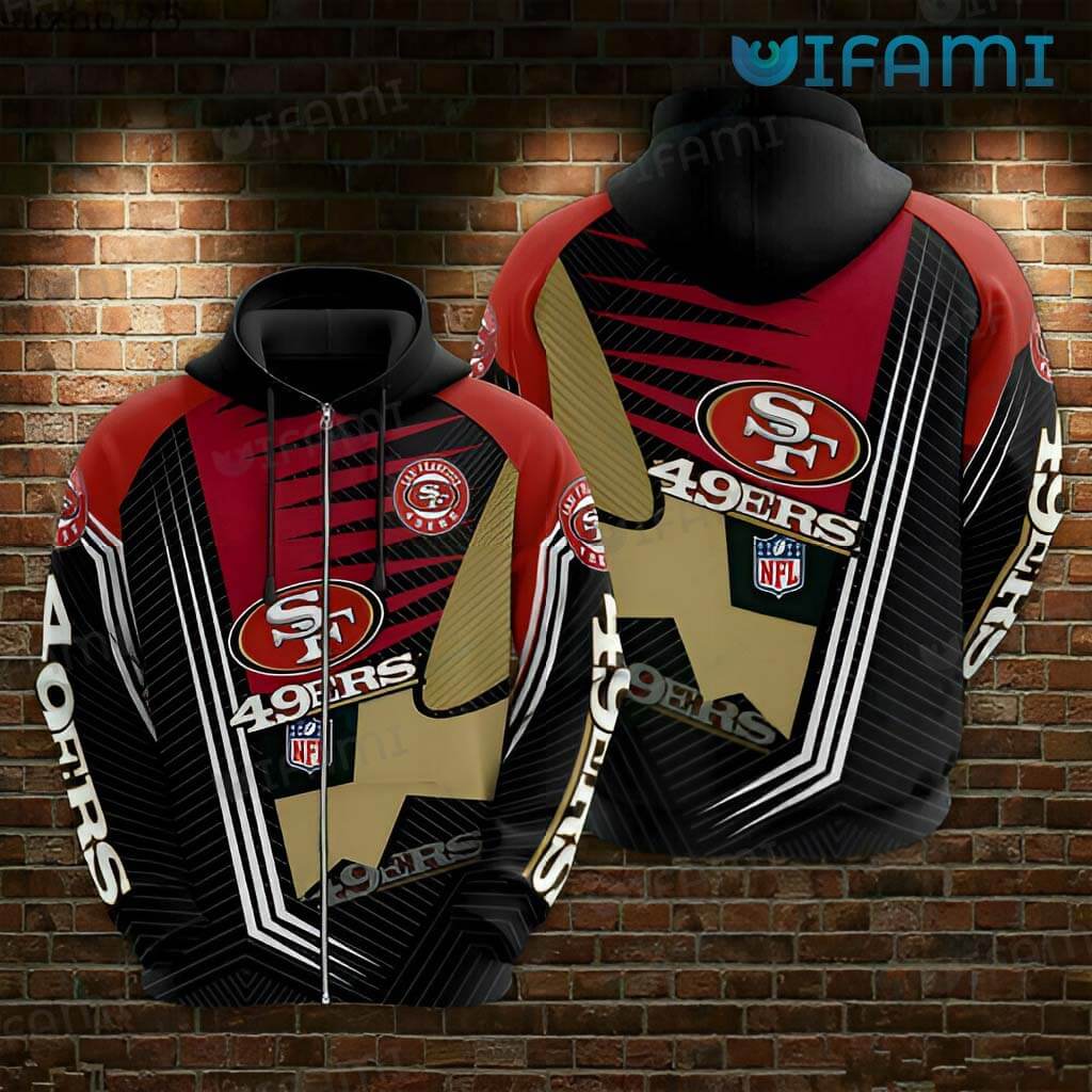 49ers Zip Up Hoodie 3D Diagonal Stripe Pattern San Francisco 49ers Gift