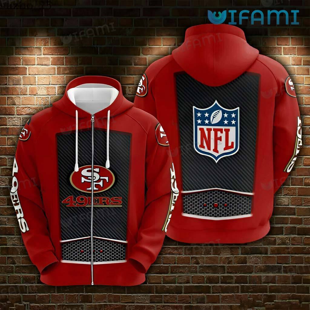 49ers Zip Up Hoodie 3D Hexagon Diagonal Stripe Pattern San Francisco 49ers Gift