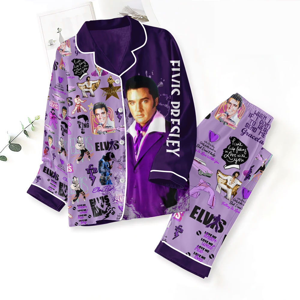 ANHNV1936 Button Down Pajamas Set Elvis Presley 01