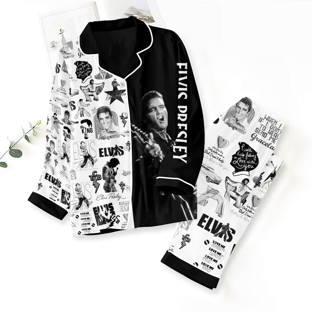 ANHNV2072 Button Down Pajamas Set Elvis Presley 01