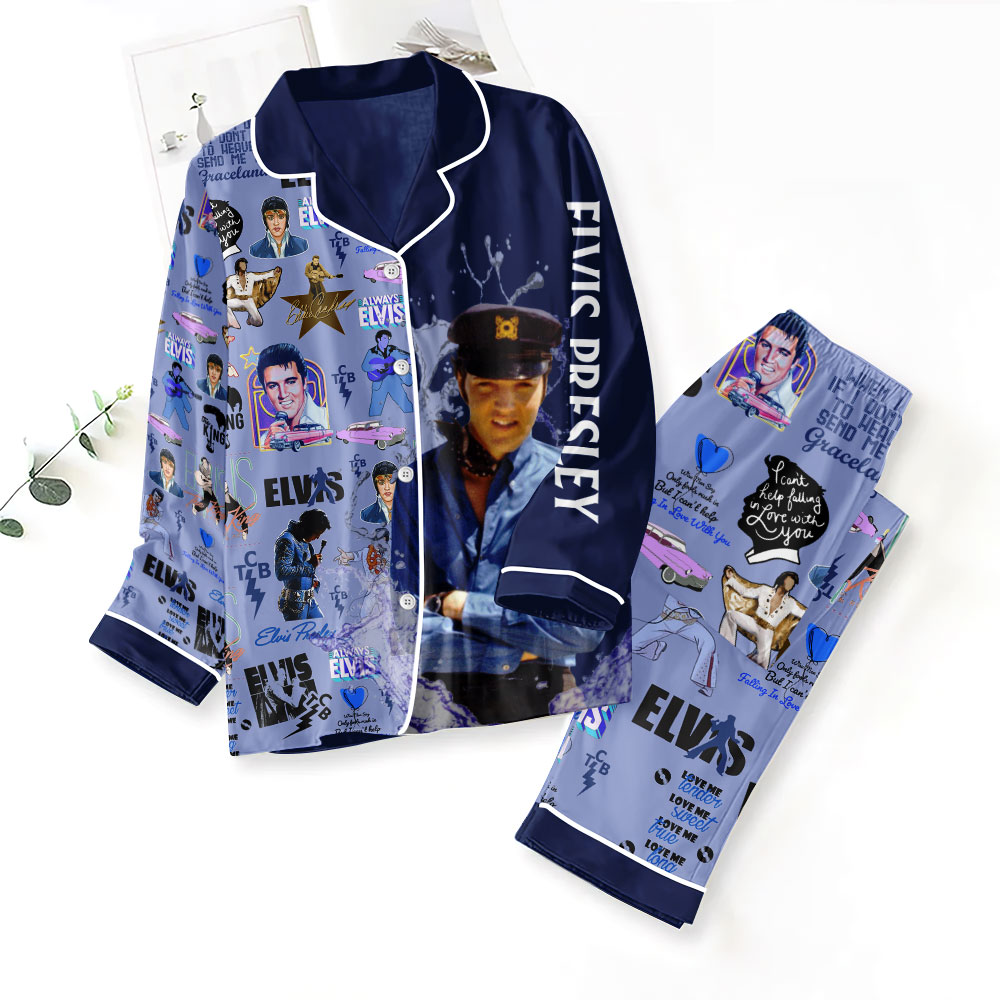 ANHNV3130 Button Down Pajamas Set Elvis Presley 01