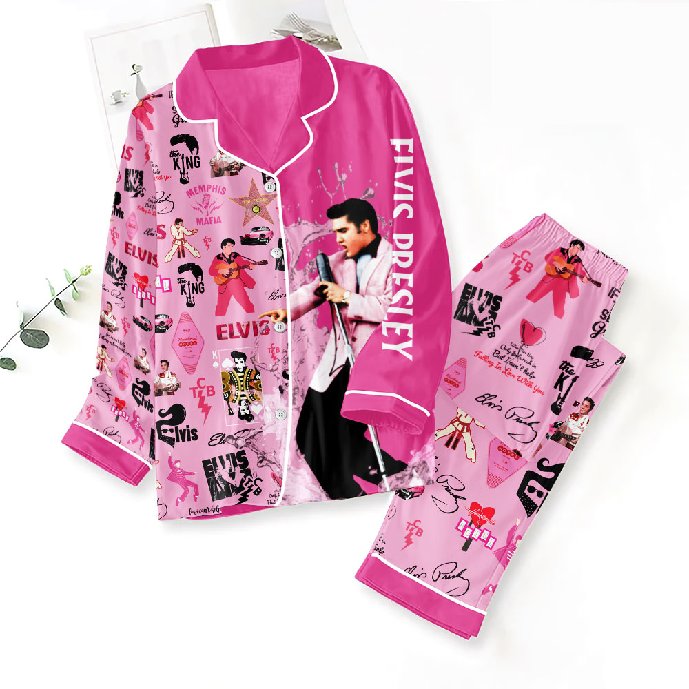 ANHNV3526 Button Down Pajamas Set Elvis Presley 01