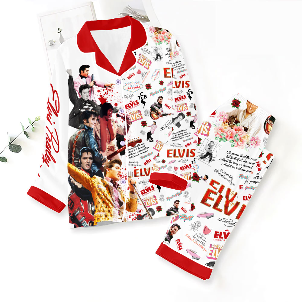 ANHNV3679 Button Down Pajamas Set Elvis Presley 01