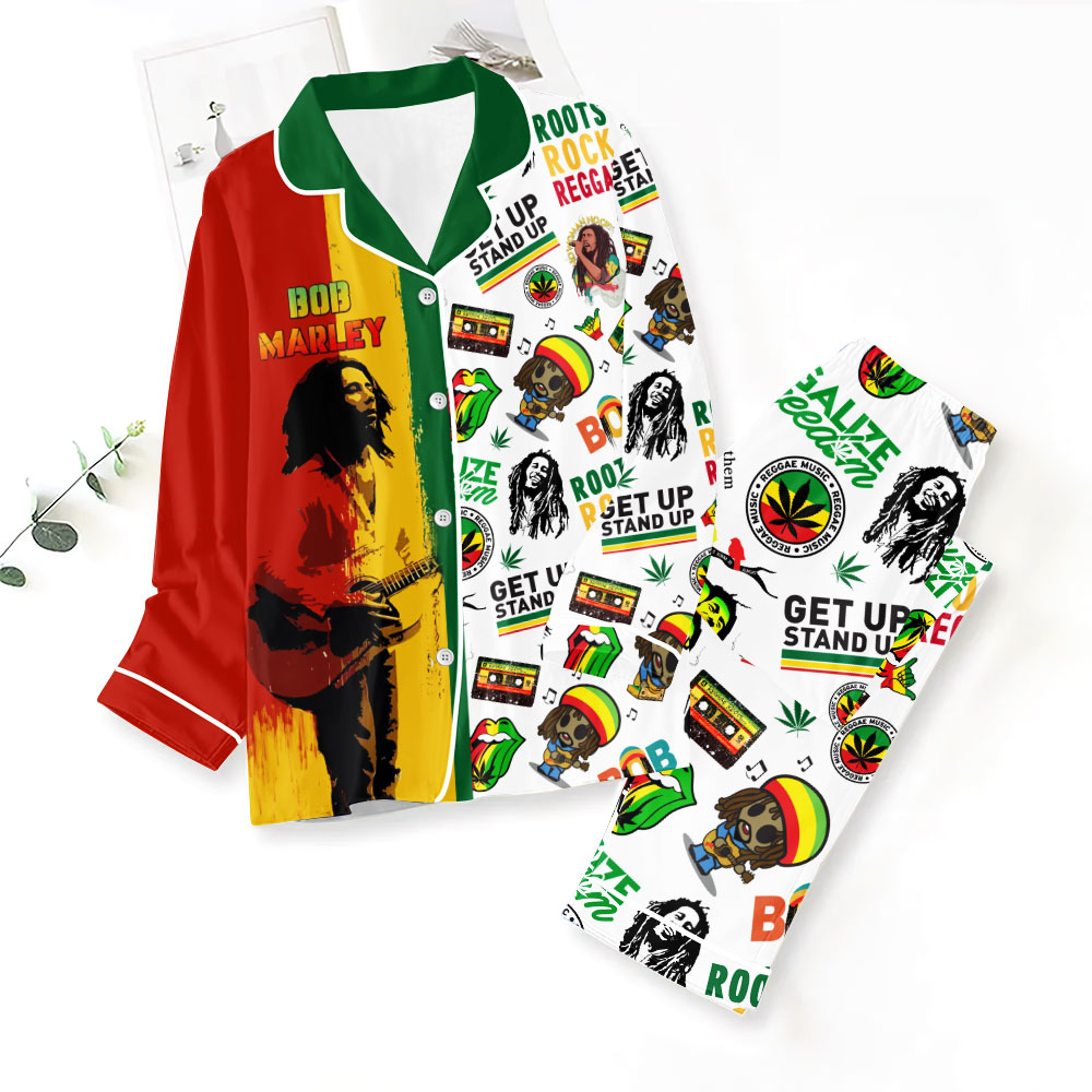 ANHNV3851 Button Down Pajamas Set Bob Marley 01