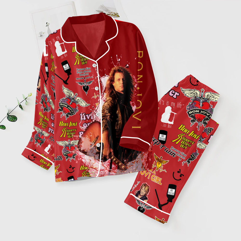 ANHNV4570 Button Down Pajamas Set Bon Jovi 01