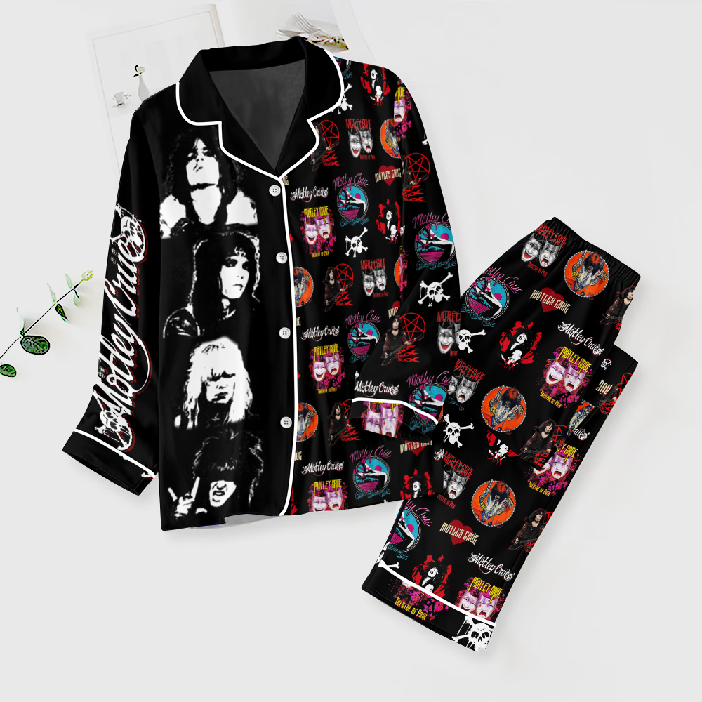 ANHNV4996 Button Down Pajamas Set Motley Crue 01