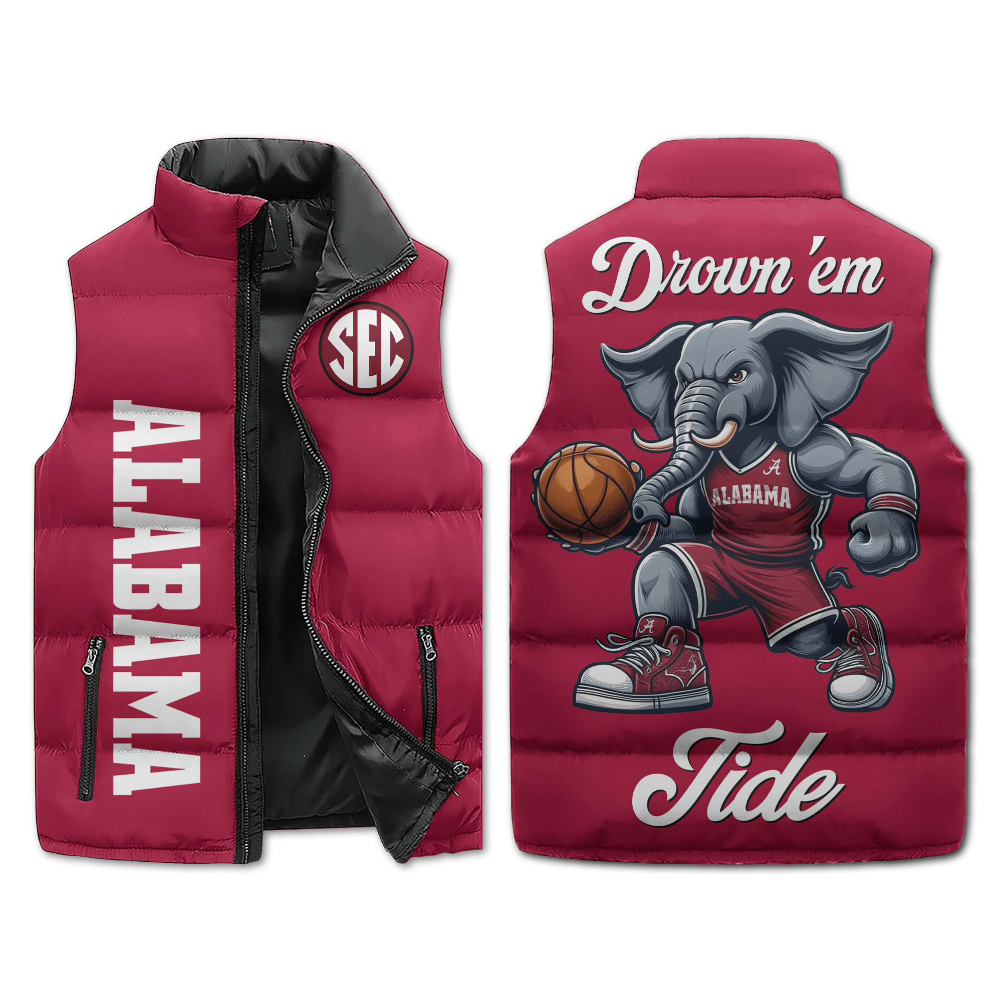 Alabama Basketball Mascot Puffer Sleeveless Jacket Drown Em Tide2B1 gkQlL