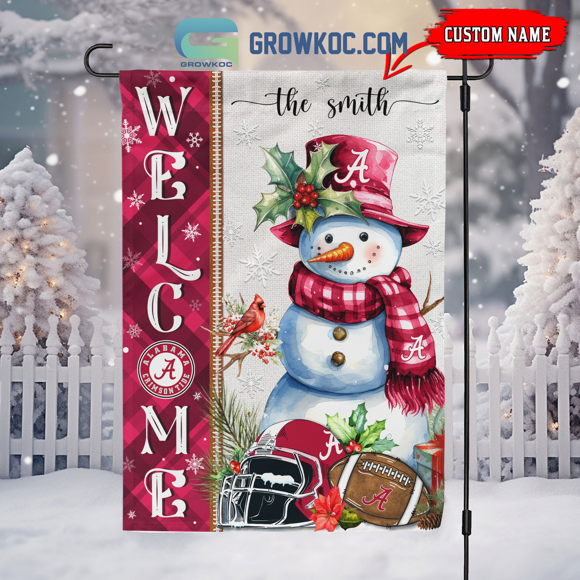 Alabama Crimson Tide Football Snowman Welcome Christmas House Garden Flag2B1 jjD73