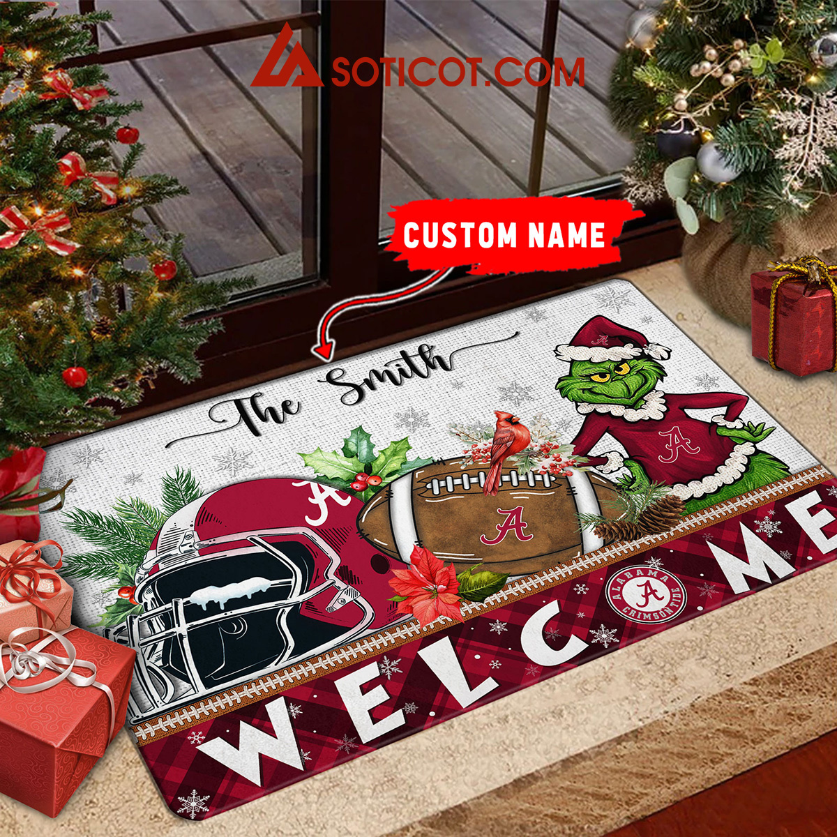 Alabama Crimson Tide Grinch Welcome Christmas Football Personalized Doormat2B1 78JIp