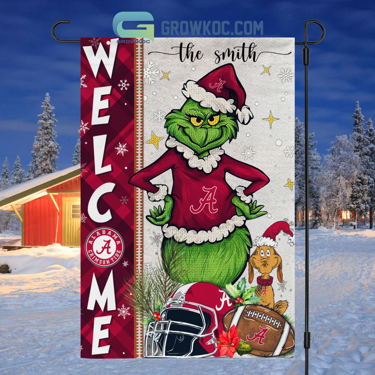 Alabama Crimson Tide NCAA Grinch Football Welcome Christmas House Garden Flag2B1 Rx13b