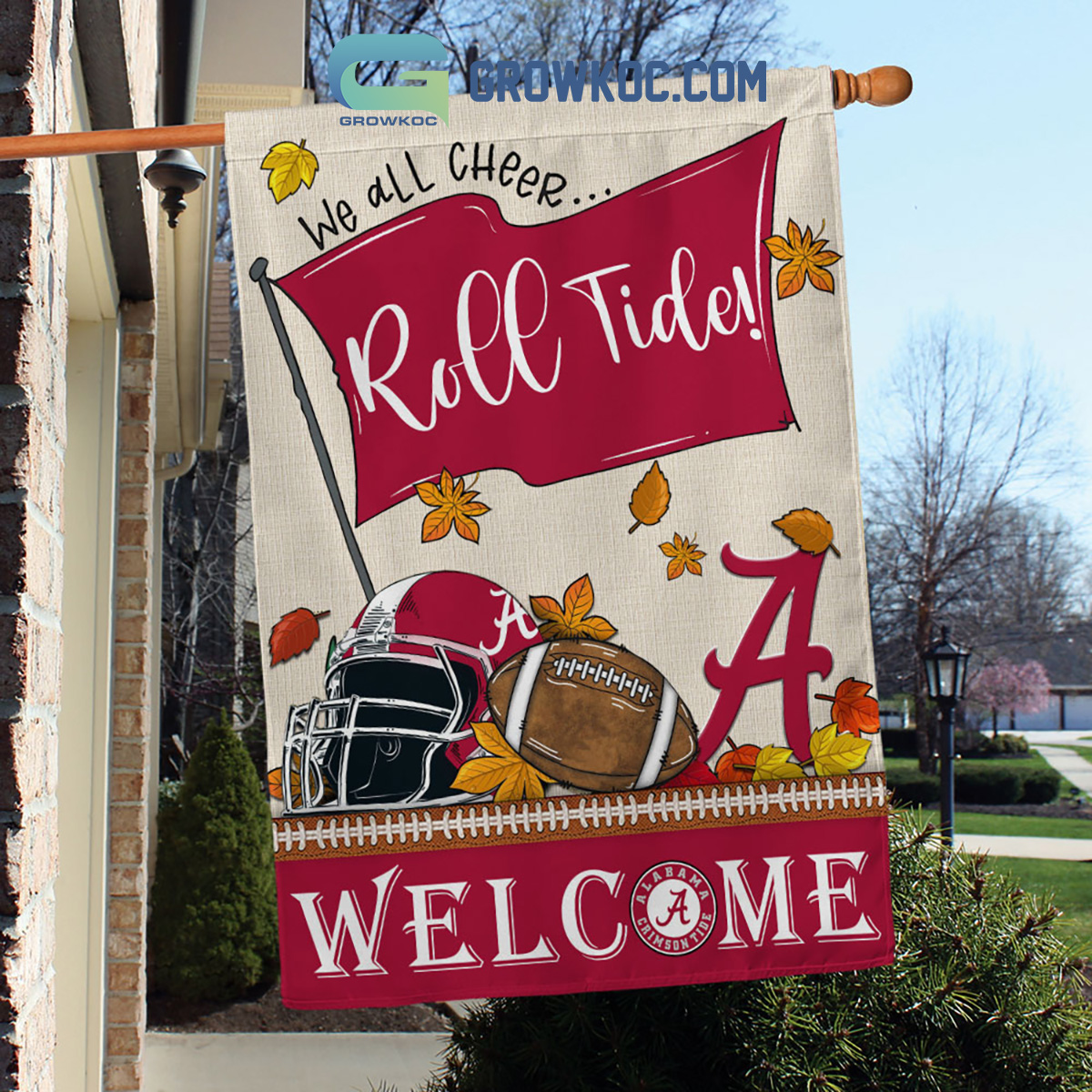 Alabama Crimson Tide NCAA Welcome We All Cheer Roll Tide House Garden Flag2B1 d3bNL