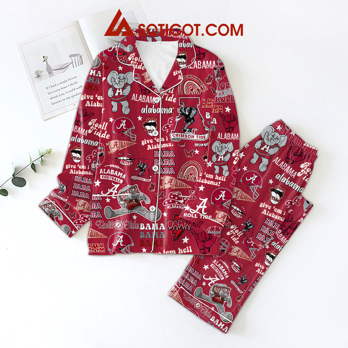 Alabama Crimson Tide Roll Tide Give Em Hell Alabama Pajamas Set2B1 YV1Lr