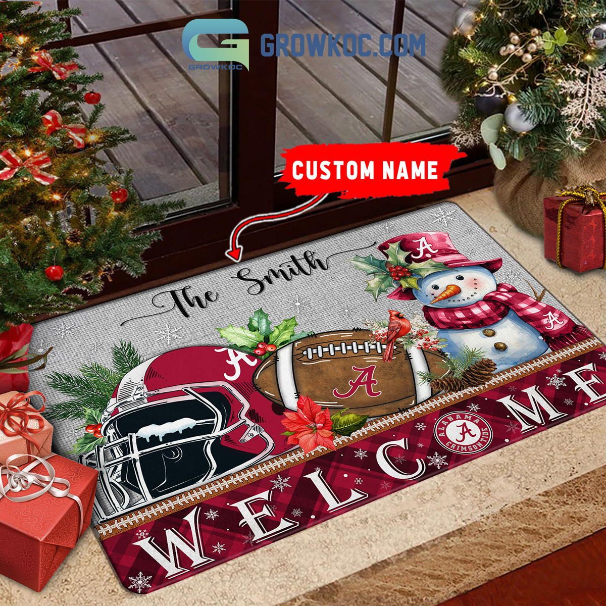 Alabama Crimson Tide Snowman Welcome Christmas Football Personalized Doormat2B1 U4nkD