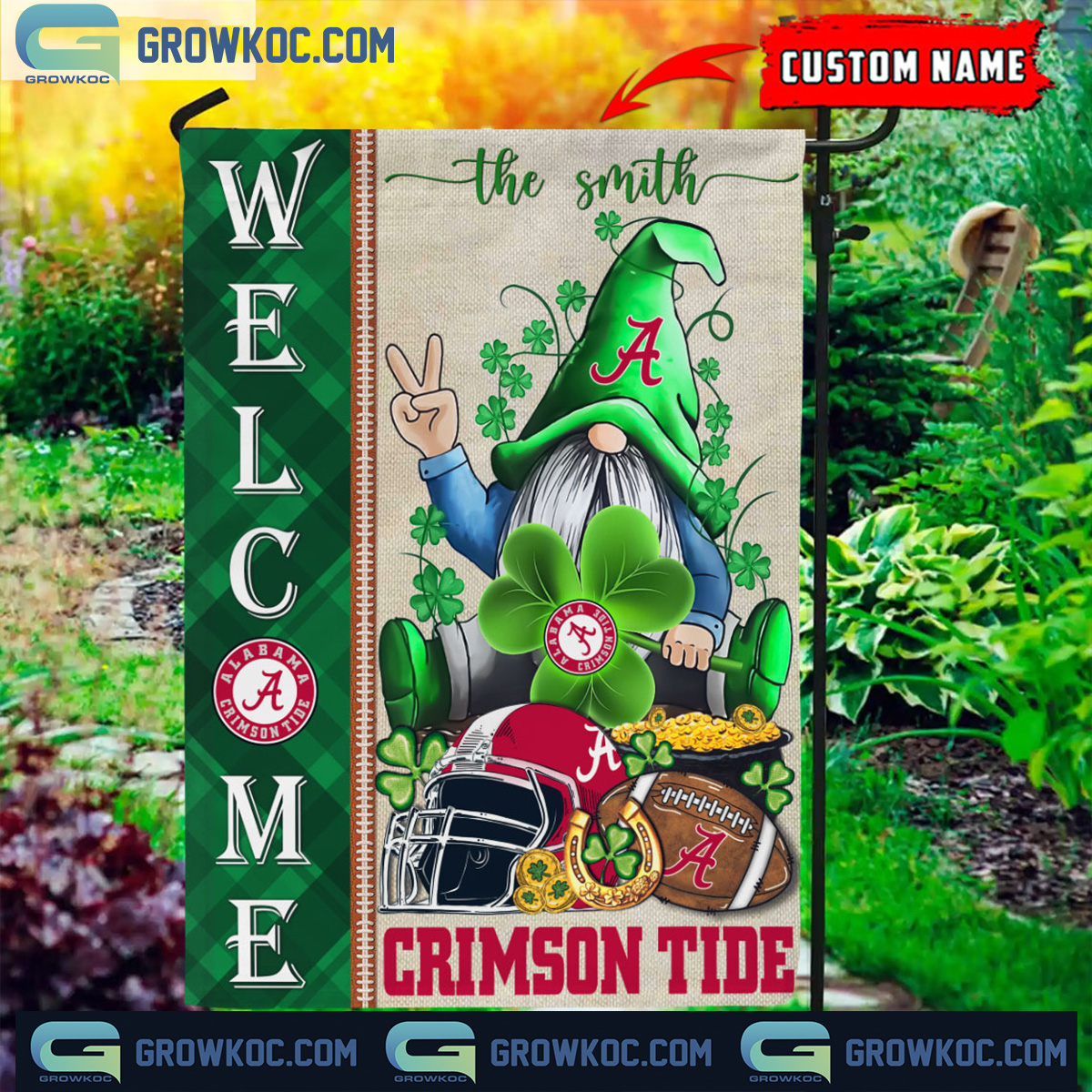 Alabama Crimson Tide St. Patricks Day Shamrock Personalized Garden Flag2B1 aldZn