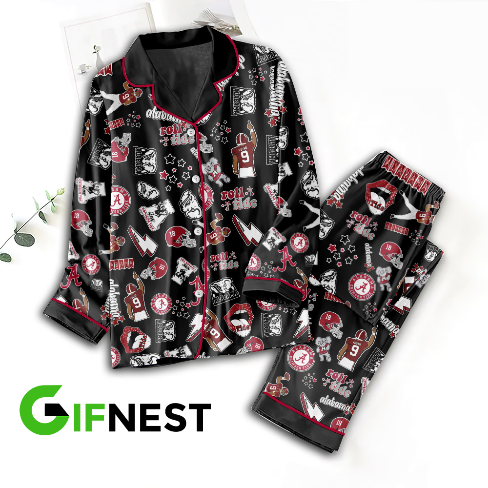 Alabama Crimson Tide Button Down Pajamas Set TANTN3627 1