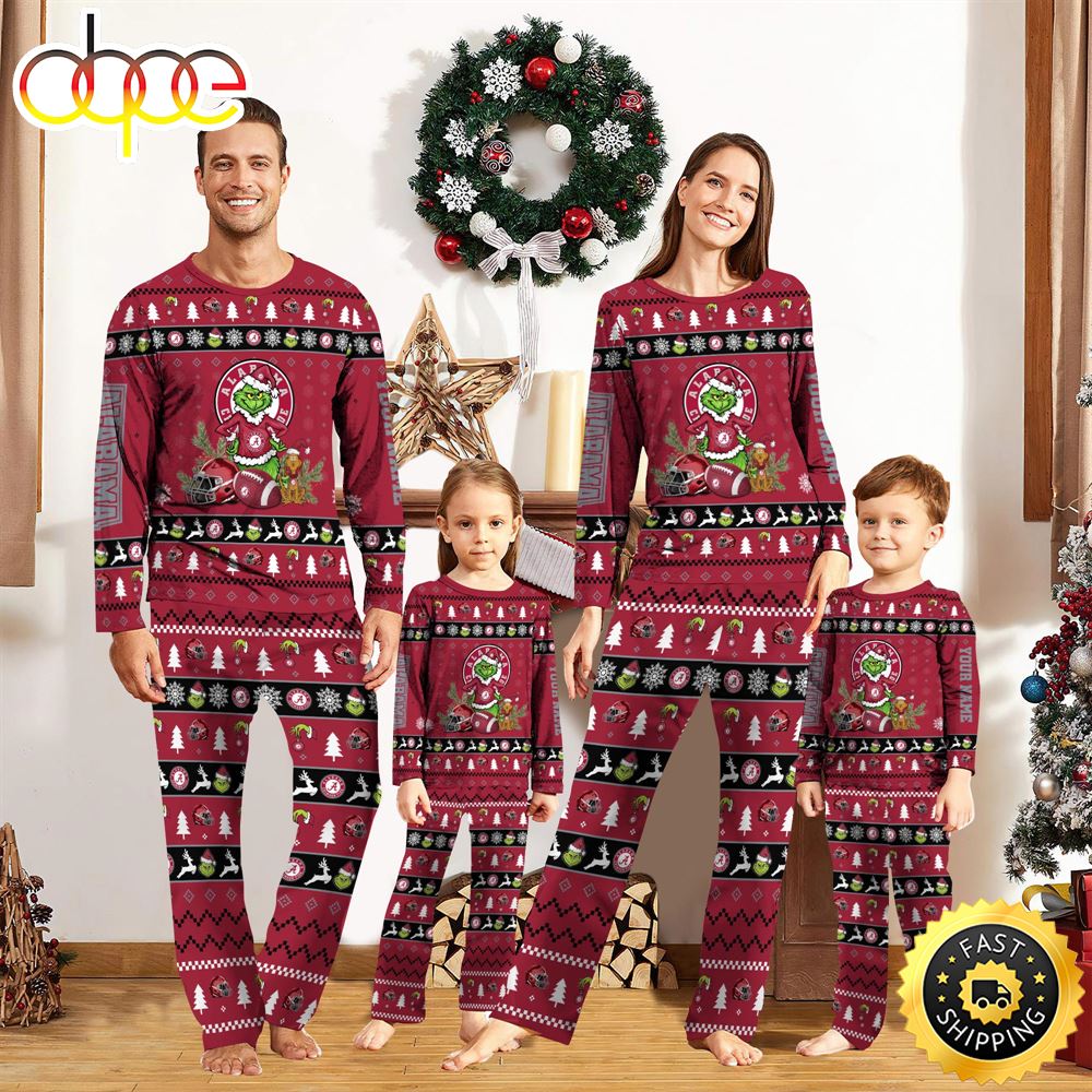 Alabama Crimson Tide NCAA Custom Name Grinch Christmas And Sport Team Pajama Set lhtaw0