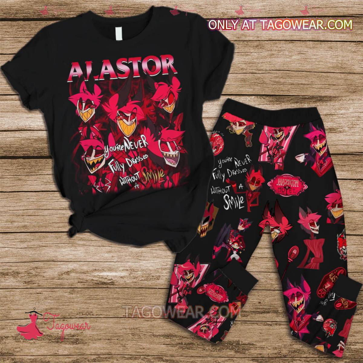 Alastor Youre Never Fully Dressed Without A Smile Hazbin Hotel Pajamas Set