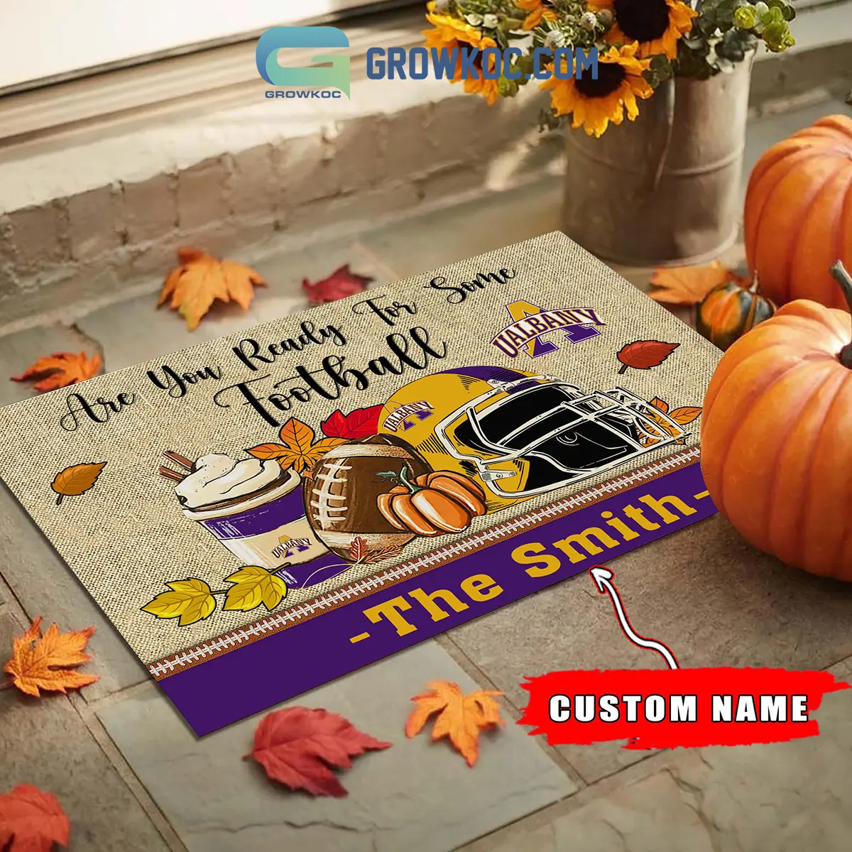 Albany Great Danes NCAA Fall Pumpkin Are You Ready For Some Football Personalized Doormat2B1 KuaX2
