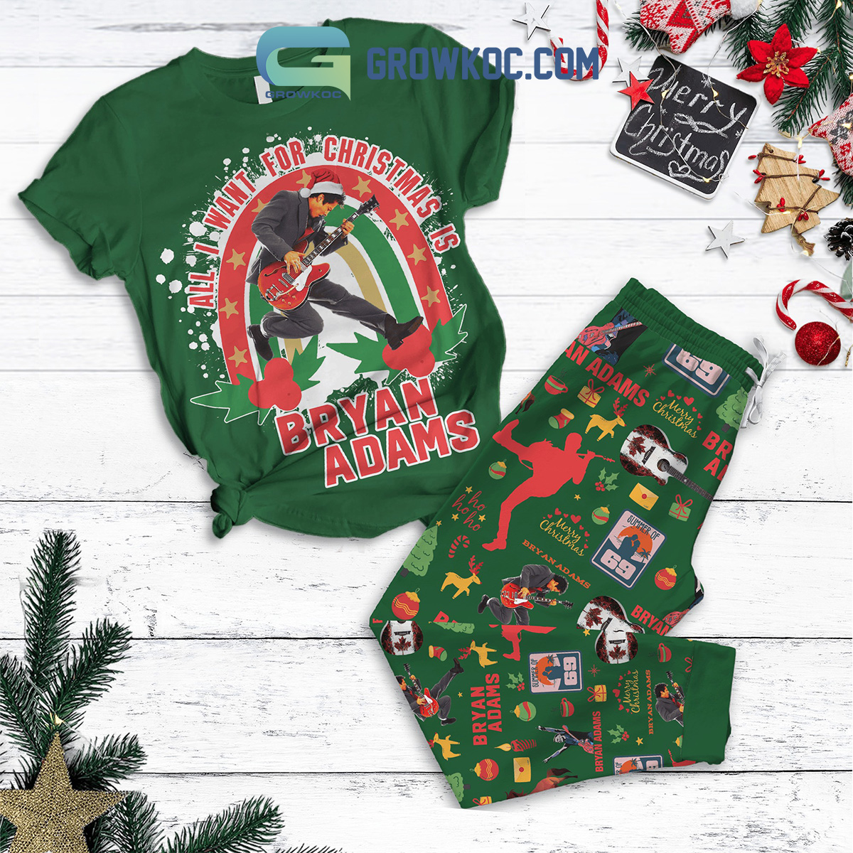 All I Want For Christmas Is Bryan Adams Ho Ho Ho Merry Christmas Fleece Pajamas Set2B0 i0Eqs