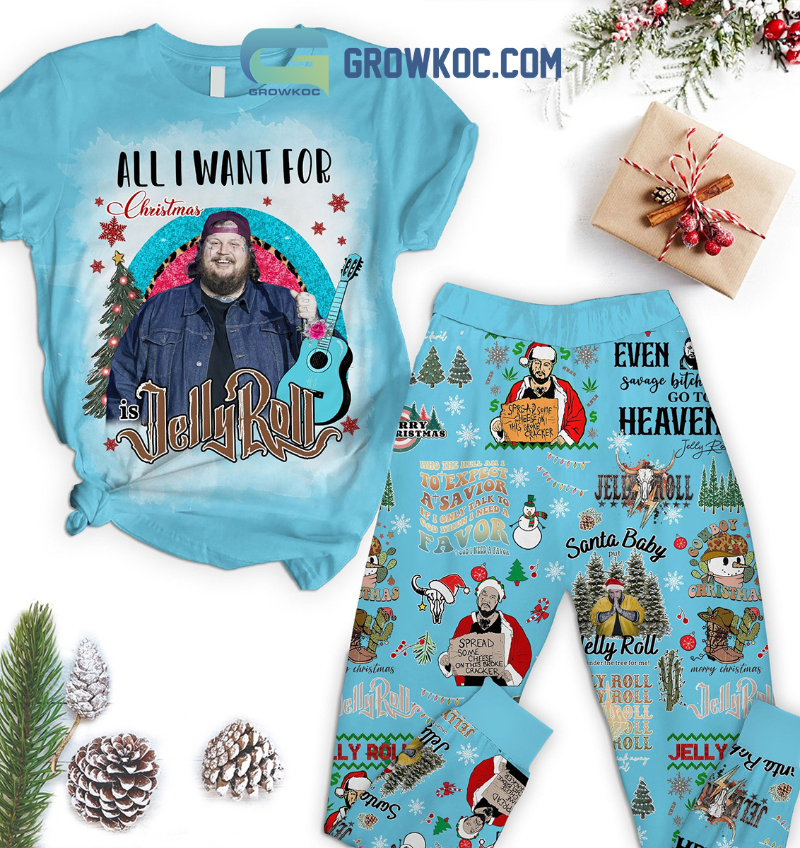 All I Want For Christmas Is Jelly Roll Fleece Pajamas Set2B1 RdQ9f