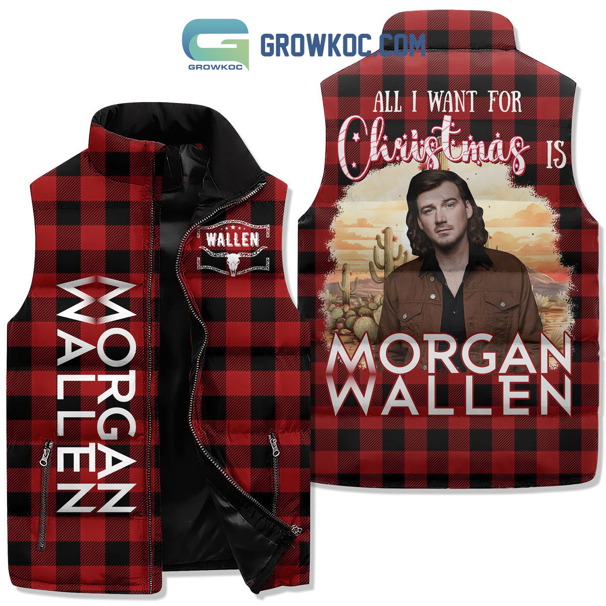 All I Want For Christmas Is Morgan Wallen Santa Send Me Wallen Sleeveless Puffer Jacket Red Design2B1 uZu2y