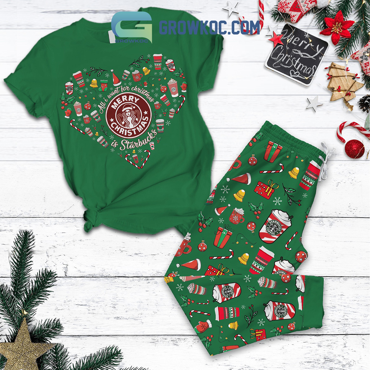 All I Want For Christmas Is Starbucks Pajamas Set2B1 KD5D6