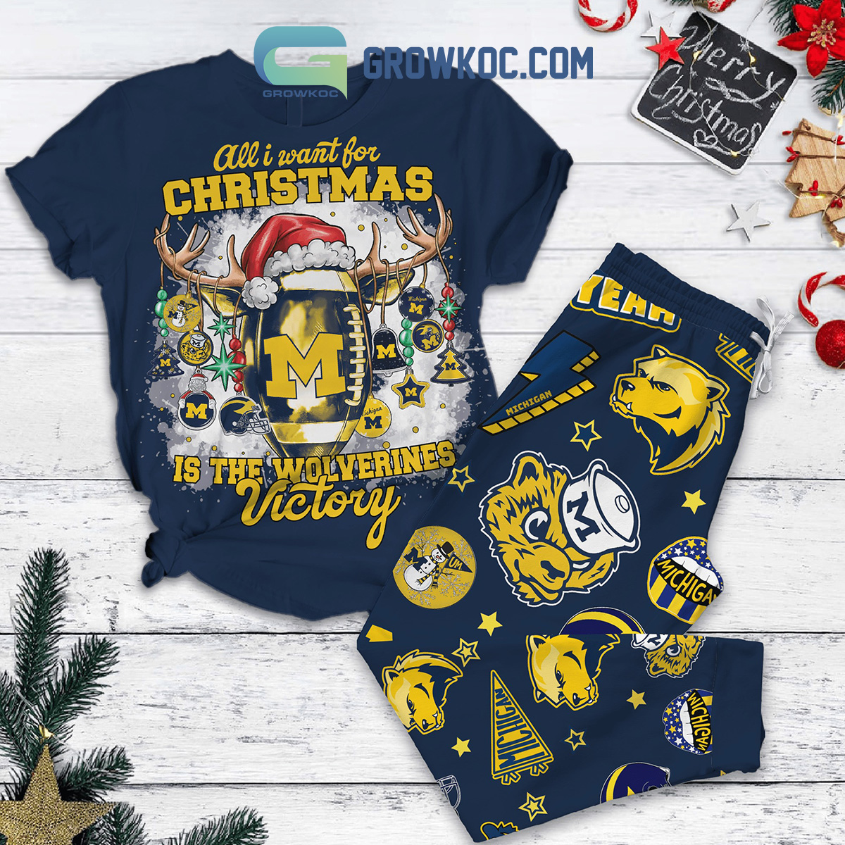 All I Want For Christmas Is The Wolverines Victory Pajamas Set2B1 WiSwc