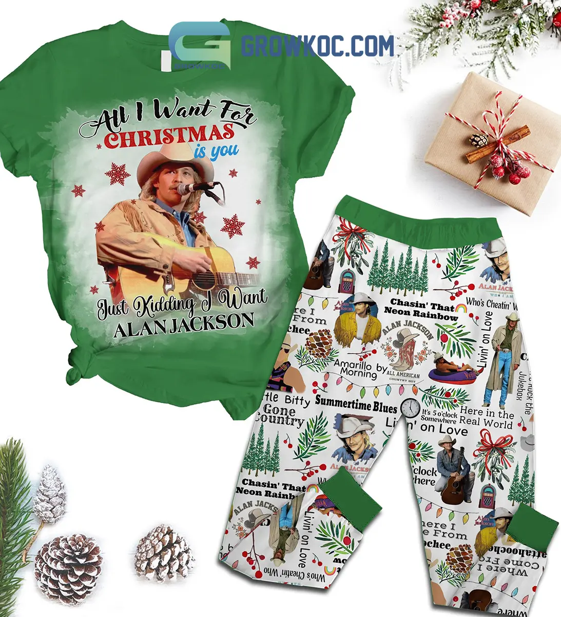 All I Want For Christmas Is You Just Kidding I Want Alan Jackson Fleece Pajamas Set2B1 pZhOD