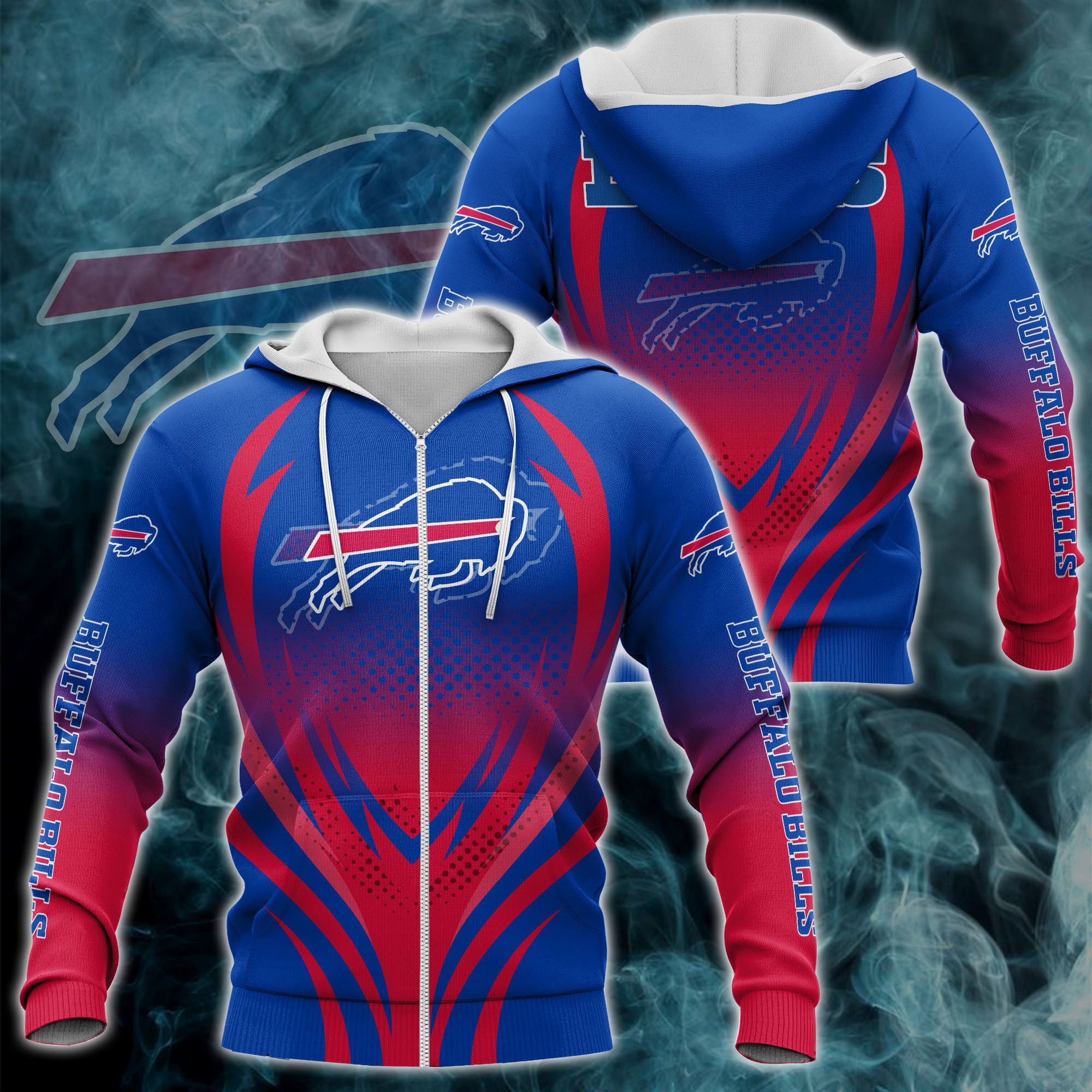 All Over Print Buffalo Bills Zipper Hoodie With 3D Print Design Perfect Gifts For Fans 0