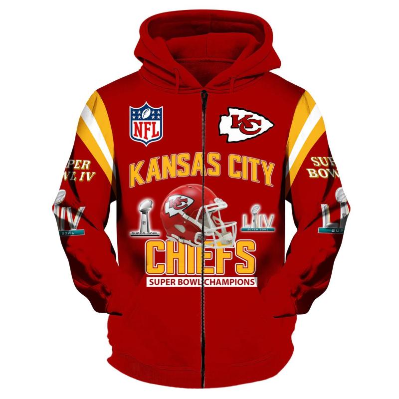 All Over Print Kansas City Chiefs 3D Super Bowl Liv Zip Up Hoodie Gift For Fans 0