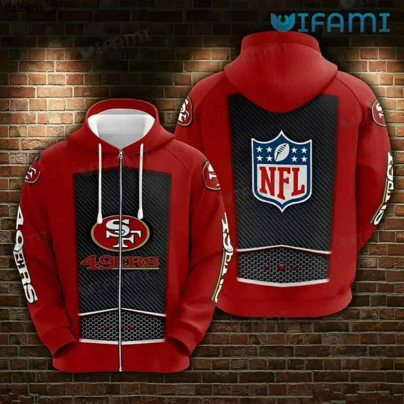 All Over Print Zip Up Hoodie with Hexagon Diagonal Stripe Pattern San Francisco 49ers Gift 0